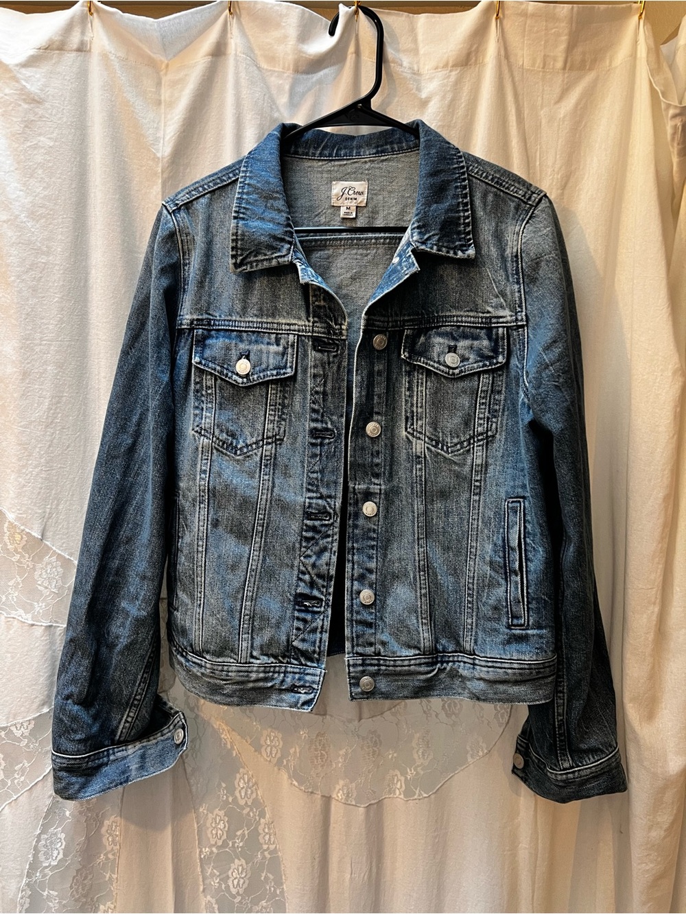 J. Crew Distressed Medium Wash Denim Jacket